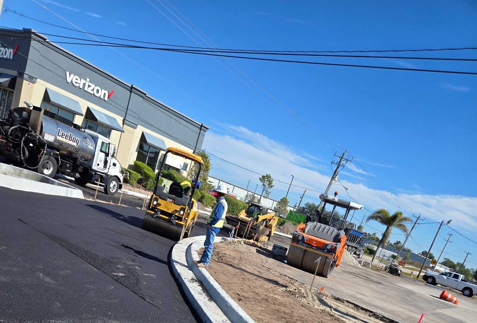 Commercial parking lot paving in progress