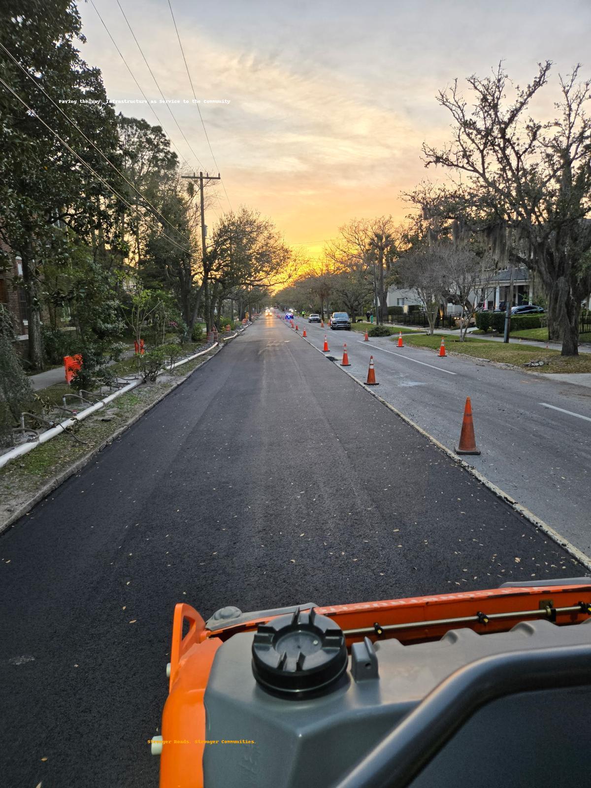 Freshly paved Florida roadway with traffic cones after a VLJ Construction resurfacing shift
