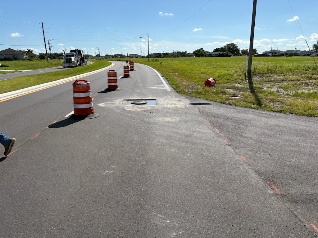 A Florida roadway work zone with traffic control in place