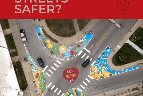 an aerial view of a street intersection